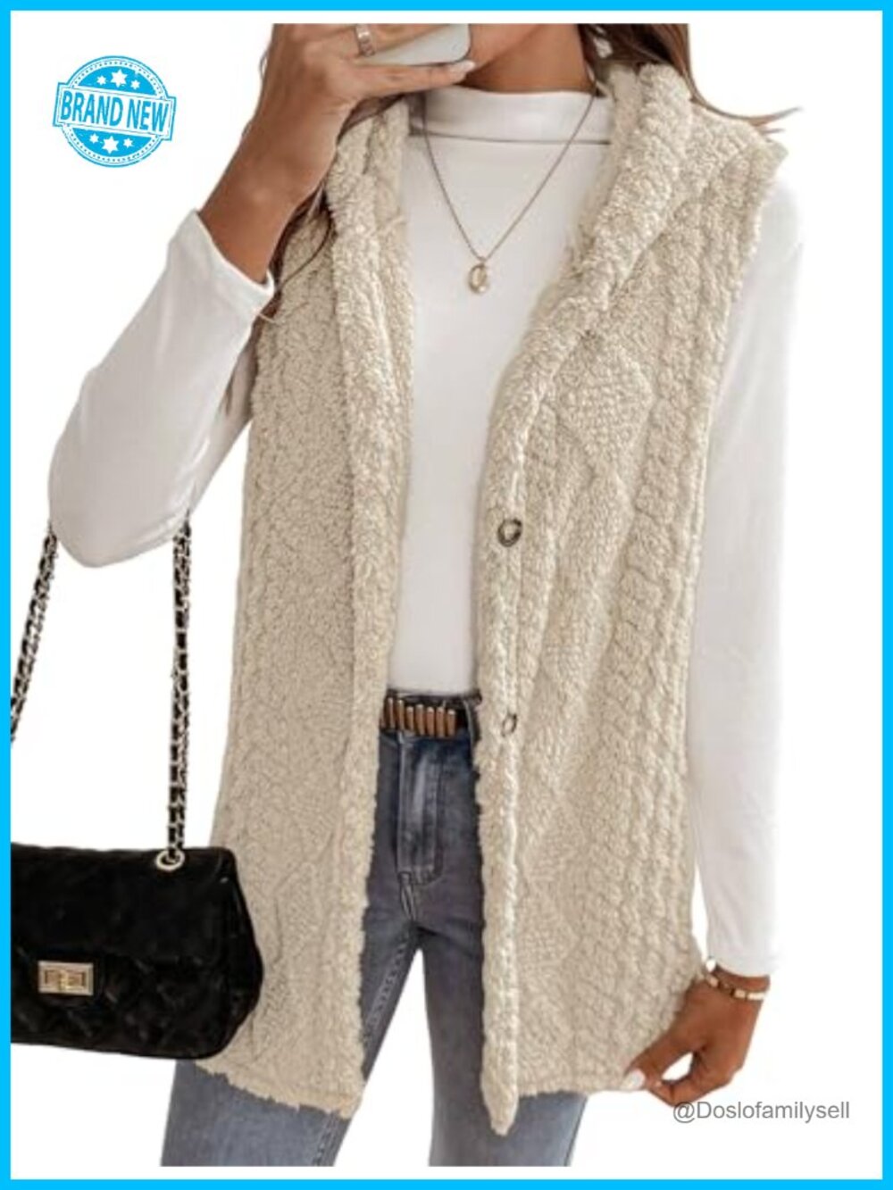 ZAFUL Long Sleeveless Hooded Plush Vest Outerwear Coat Women Button
